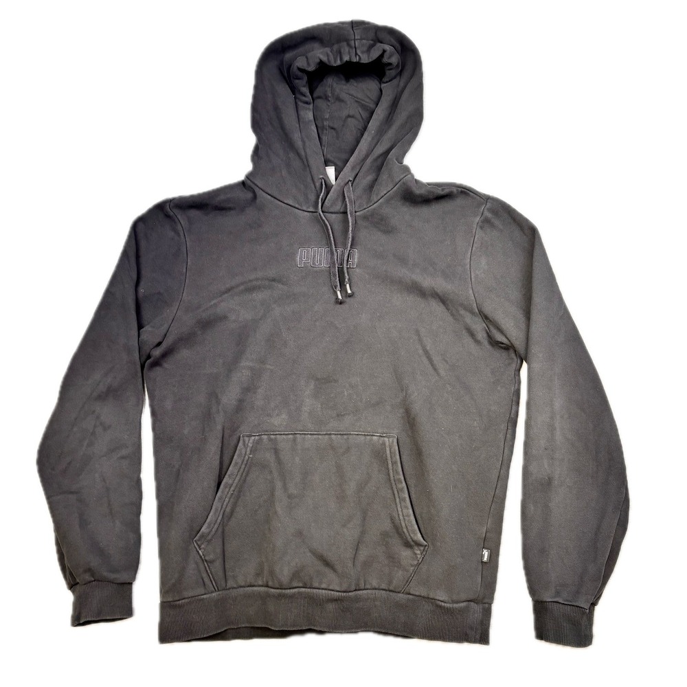 Puma Mens Fleece Hoodie Black Embroidered Logo Pullover 671688-01 Size M